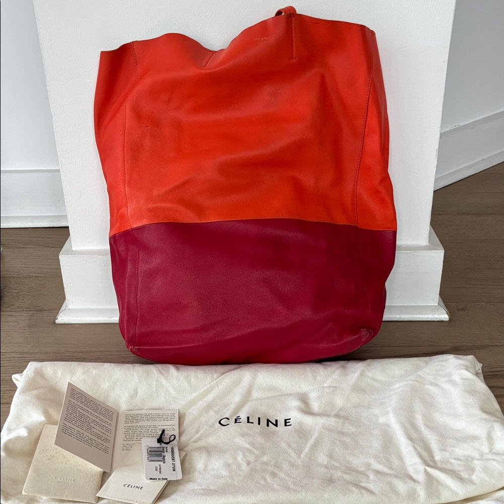 Celine (Phoebe Philo era) North/South Orange & Red Cabas Tote Bag